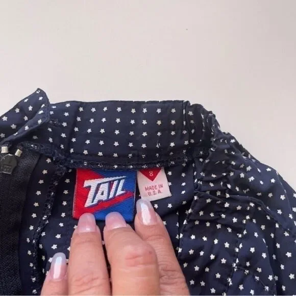 Tail Vintage Pleated Mini Skirt 8 Small USA Blue Stars Stripe America Patriotic - Picture 6 of 11